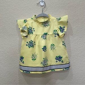Janie & Jack Yellow & Purple Floral Top / Dress & Flutter Sleeves